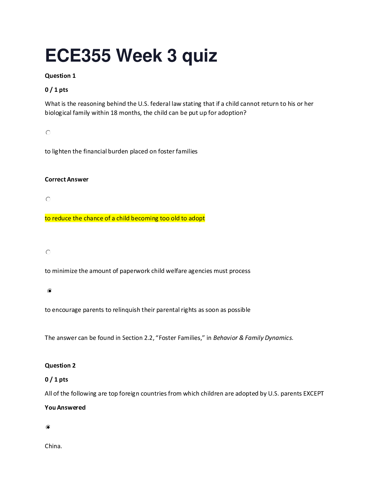 Preview of ECE355ECE 355 Understanding Behavior & Family Dynamics Week 3 Quiz.